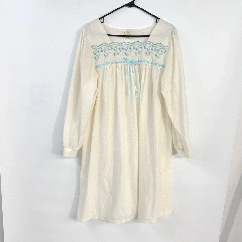 Vintage Nightgown 1X Embroidered Lace Ribbon Babydoll Coquette Granny Sears